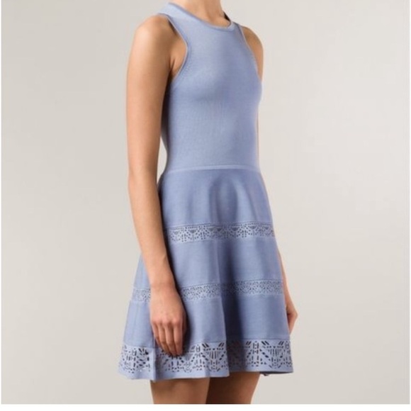 Parker Alabama Blue Knit Sleeveless Tank Dress Fit Flare Leather Trim Size Small - Picture 1 of 15